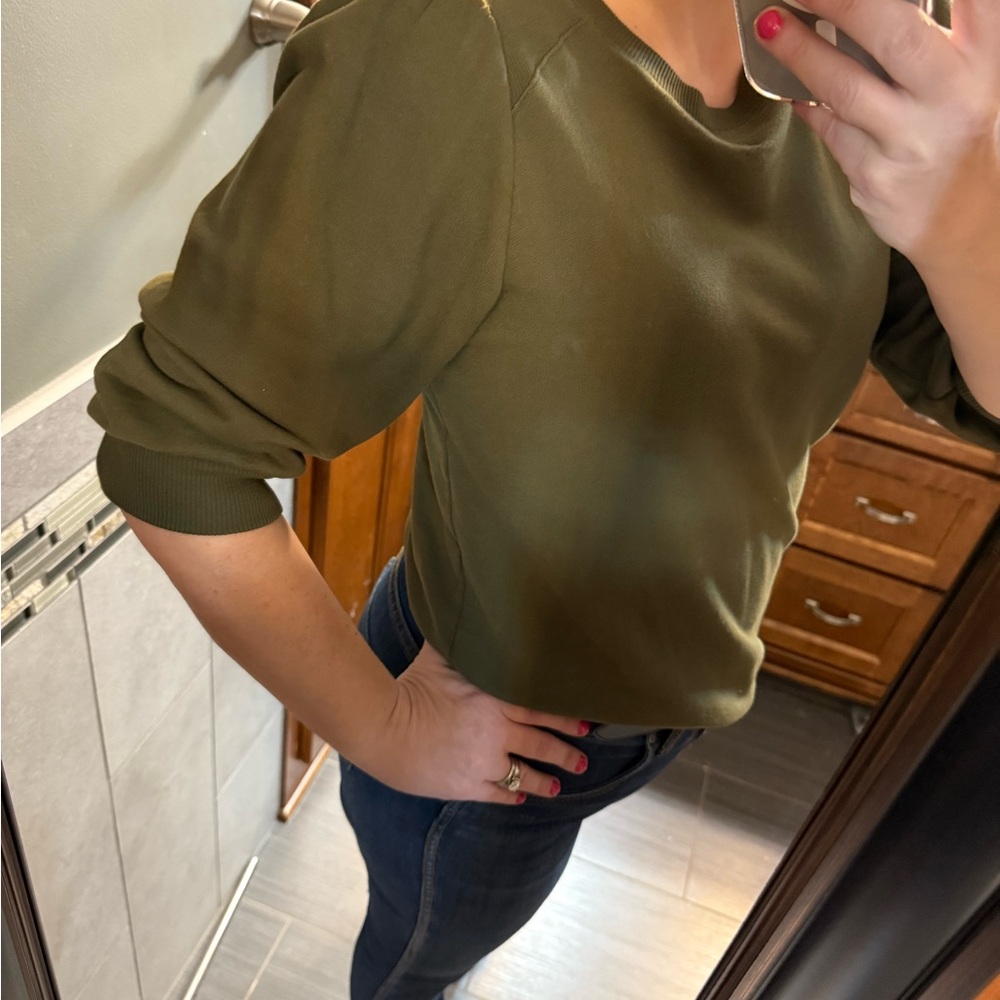 Olive Green Puff Sleeve Women's Sweatshirt